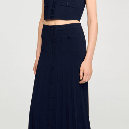 Sandro Maxi two-tone knit skirt Navy Blue