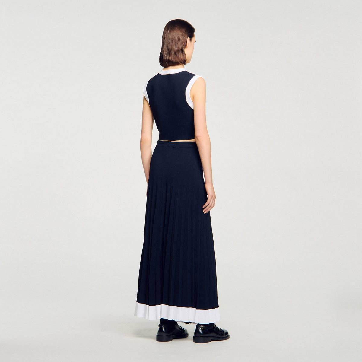 Sandro Maxi two-tone knit skirt Navy Blue