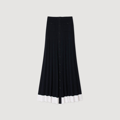 Sandro Maxi two-tone knit skirt Navy Blue