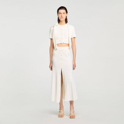 Sandro Pointelle knit midi skirt Ecru