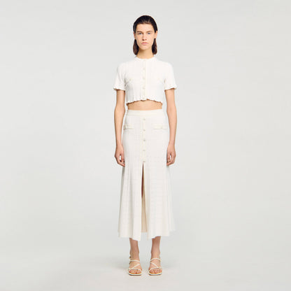 Sandro Pointelle knit midi skirt Ecru