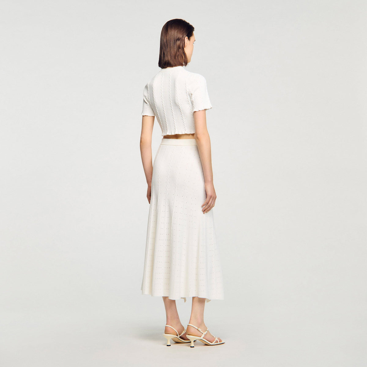 Sandro Pointelle knit midi skirt Ecru