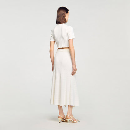 Sandro Pointelle knit midi skirt Ecru