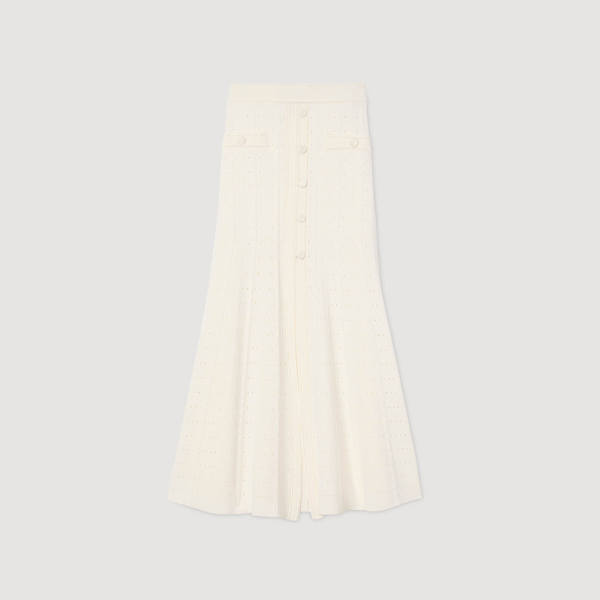 Sandro Pointelle knit midi skirt Ecru