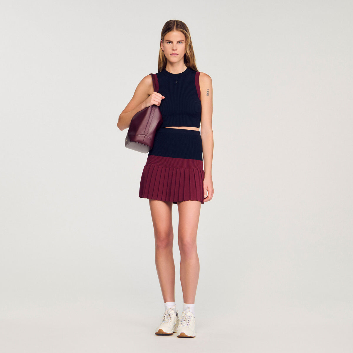 Sandro Mini two-tone pleated skirt Navy Blue