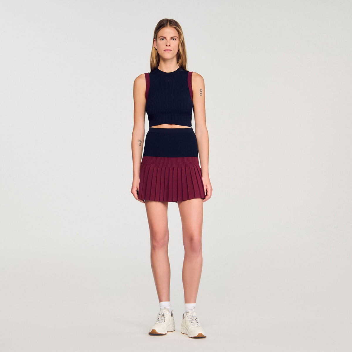 Sandro Mini two-tone pleated skirt Navy Blue