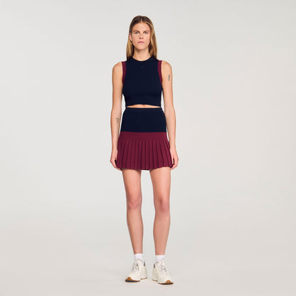 Sandro Mini two-tone pleated skirt Navy Blue