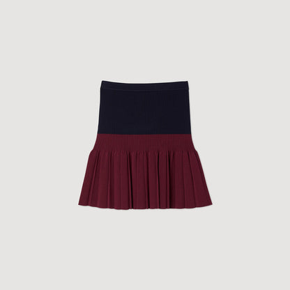 Sandro Mini two-tone pleated skirt Navy Blue