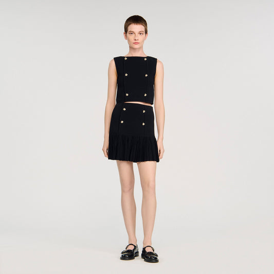 Sandro Mini pleated knit skirt Black