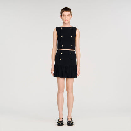 Sandro Mini pleated knit skirt Black