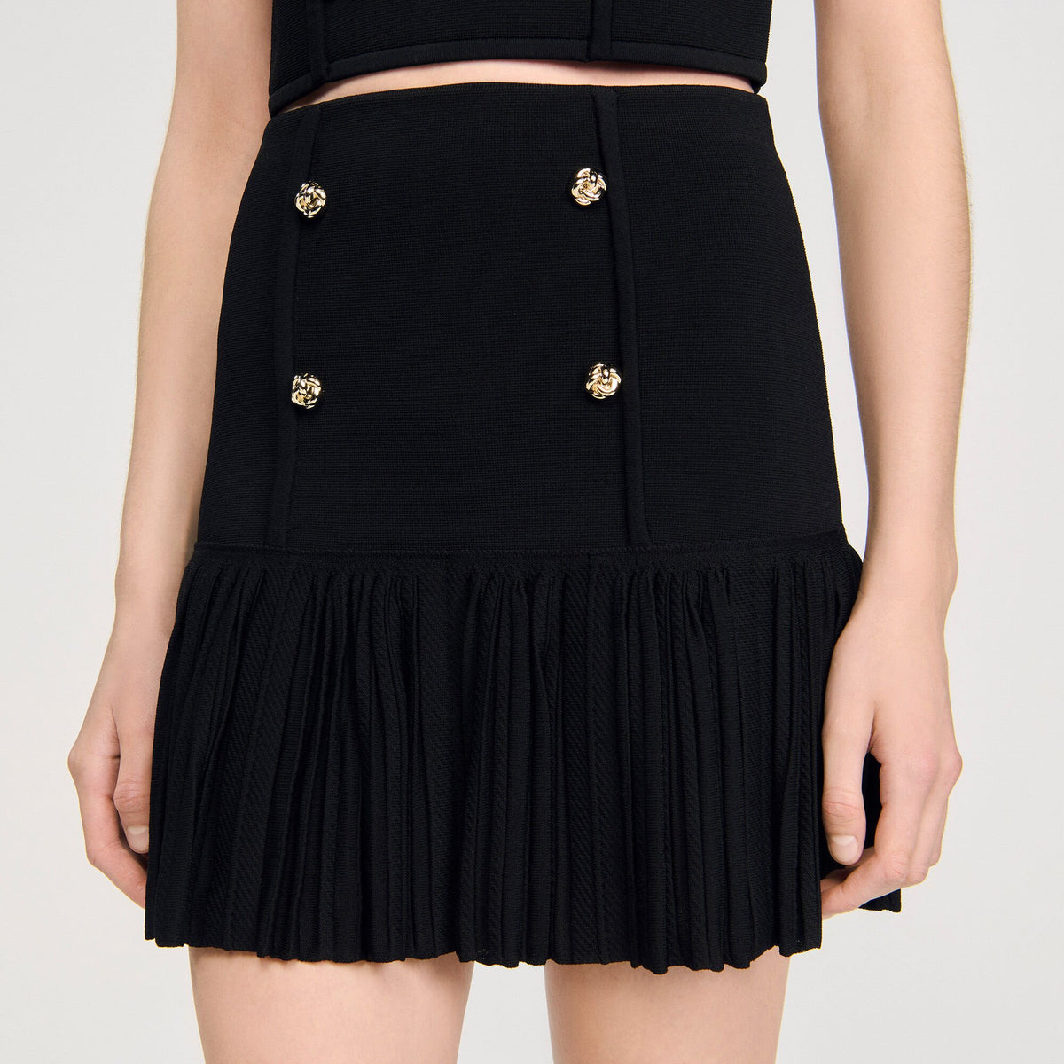 Sandro Mini pleated knit skirt Black