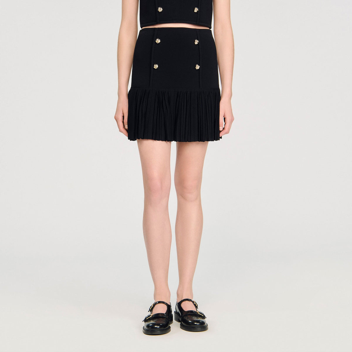 Sandro Mini pleated knit skirt Black