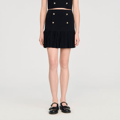 Sandro Mini pleated knit skirt Black