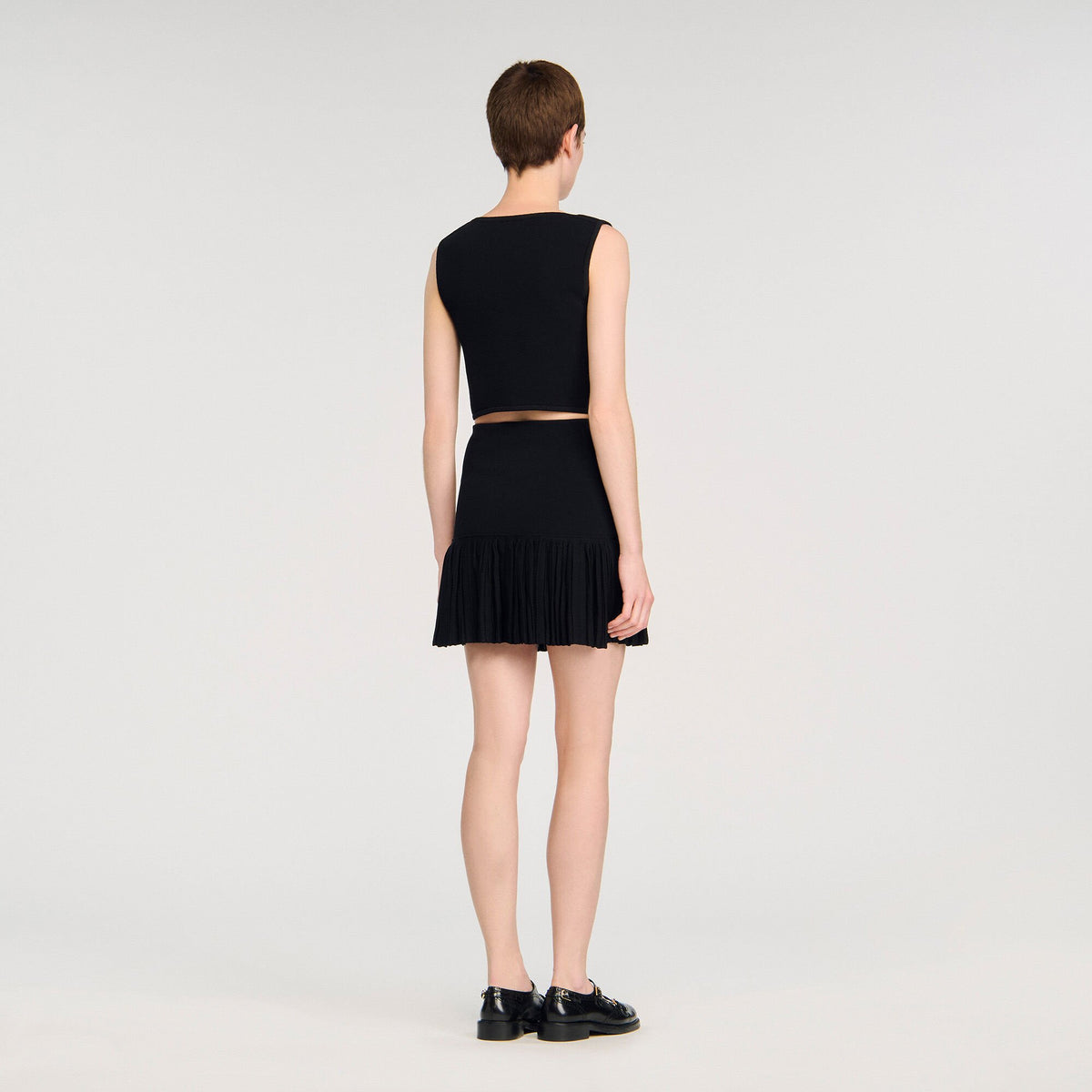 Sandro Mini pleated knit skirt Black