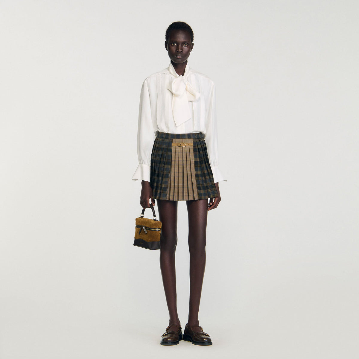 Sandro Mini checked pleated skirt Ocher / Blue