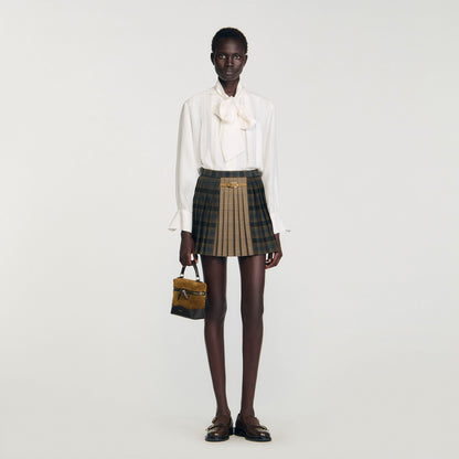 Sandro Mini checked pleated skirt Ocher / Blue