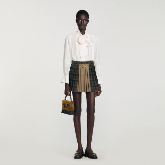Sandro Mini checked pleated skirt Ocher / Blue