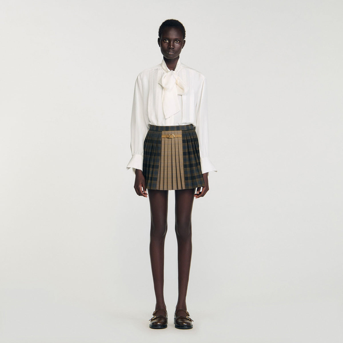 Sandro Mini checked pleated skirt Ocher / Blue