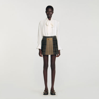 Sandro Mini checked pleated skirt Ocher / Blue