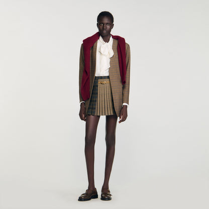 Sandro Mini checked pleated skirt Ocher / Blue