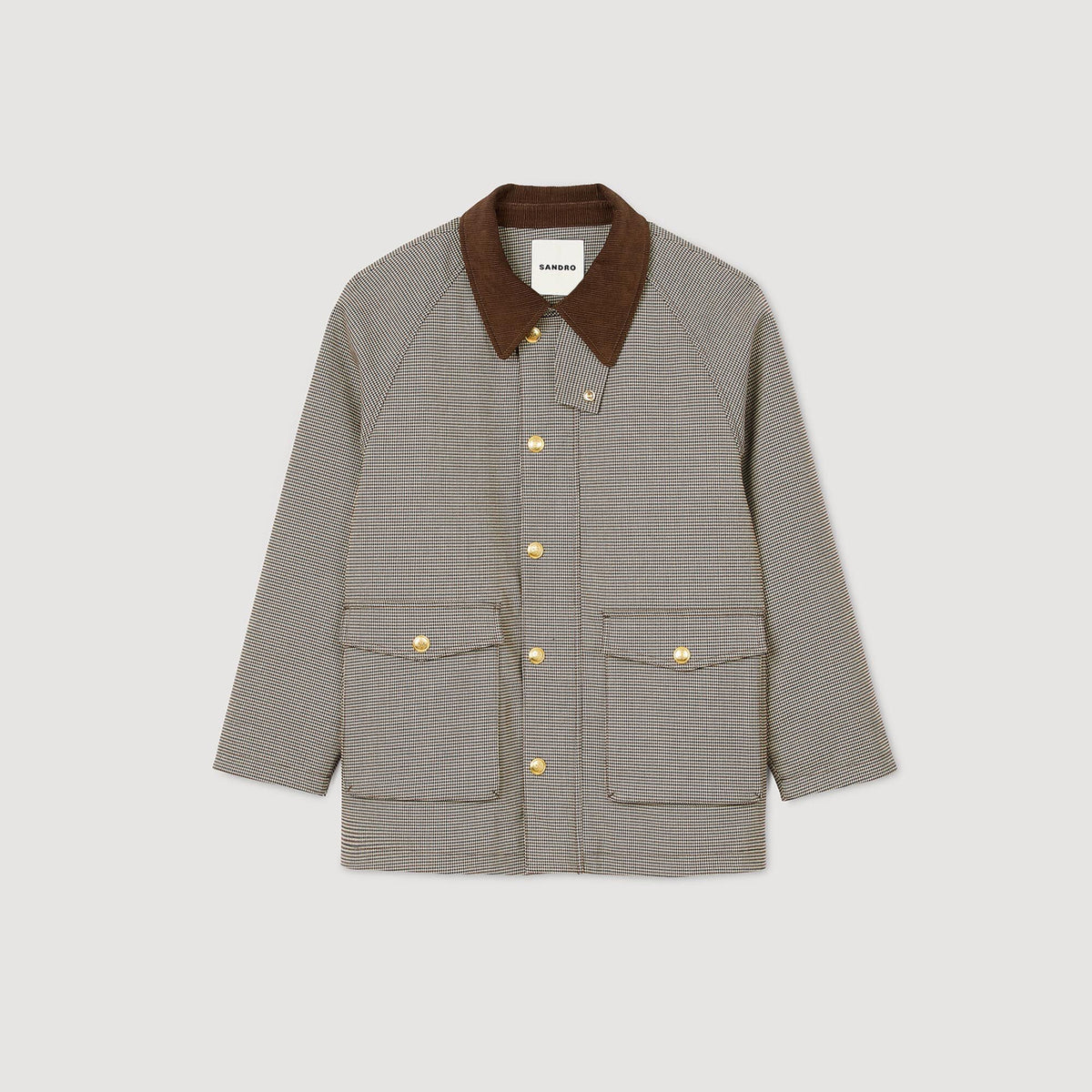 Sandro Check coat with velvet collar Brown