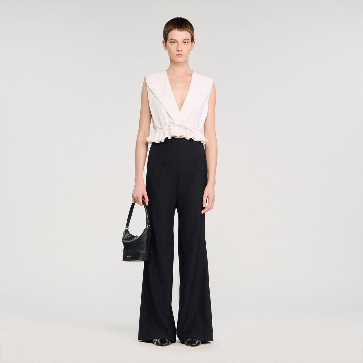 Sandro Satin stripe suit trousers Black