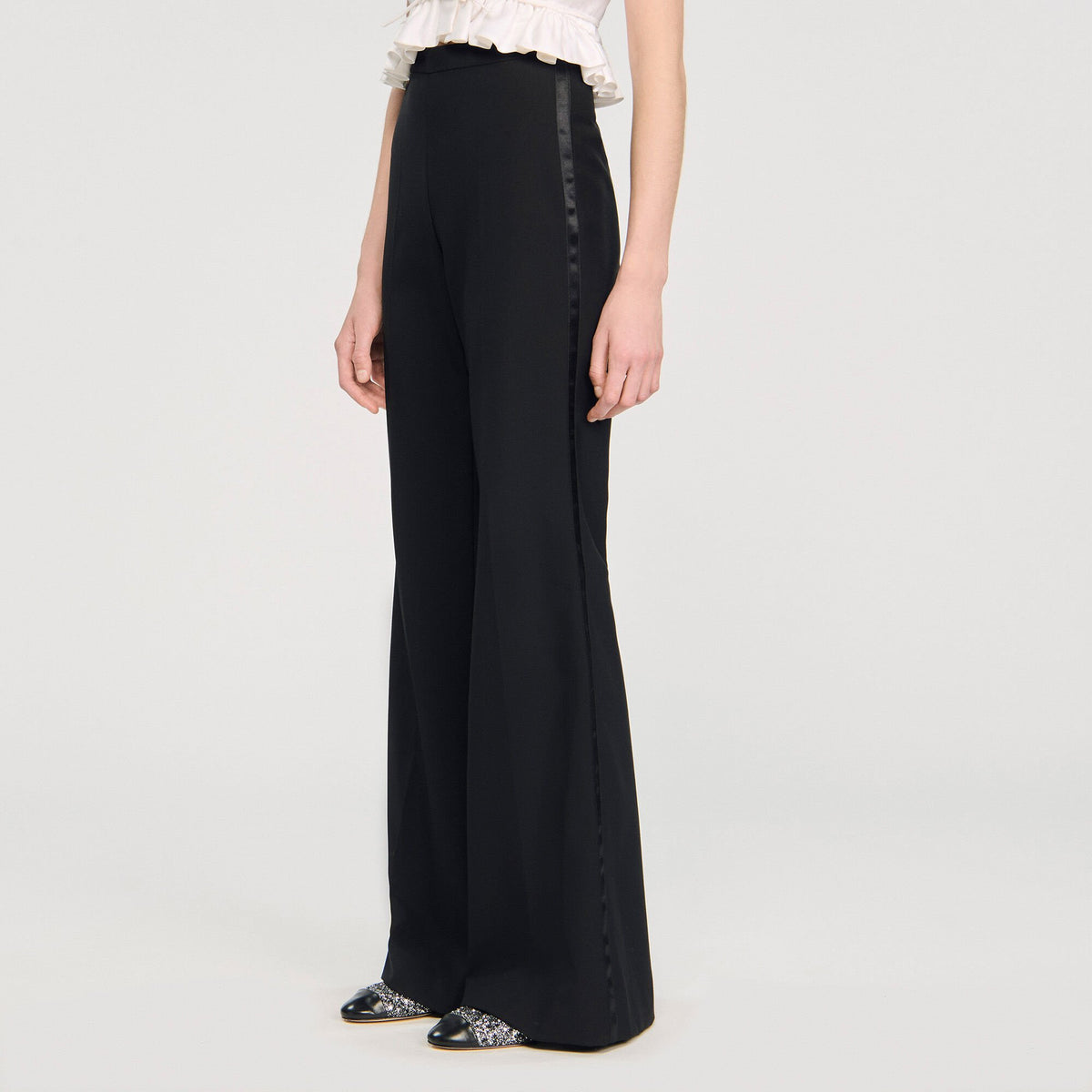 Sandro Satin stripe suit trousers Black