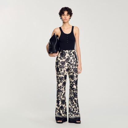 Sandro Floral pants Ecru / Black