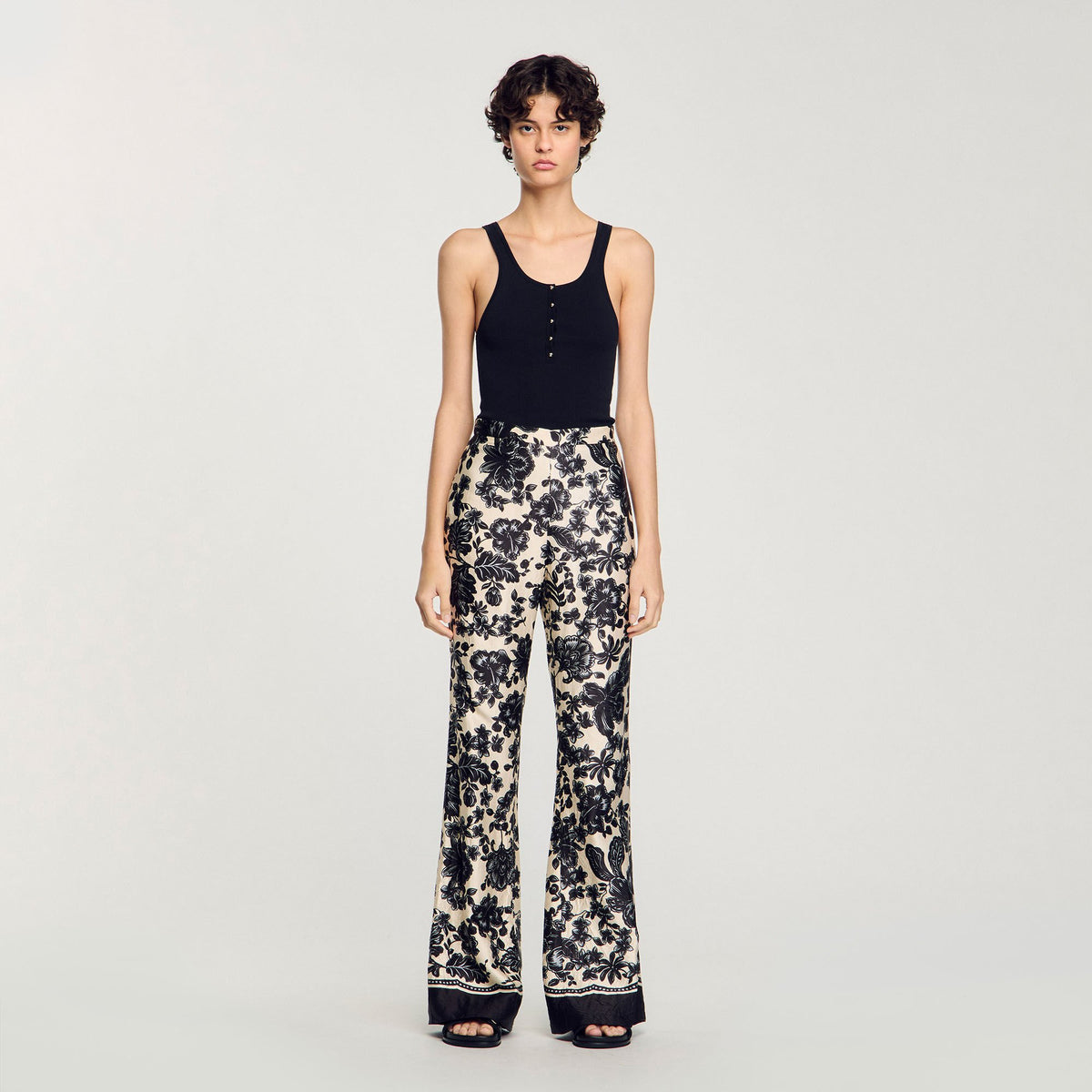 Sandro Floral pants Ecru / Black