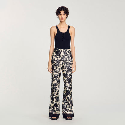 Sandro Floral pants Ecru / Black