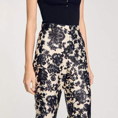 Sandro Floral pants Ecru / Black