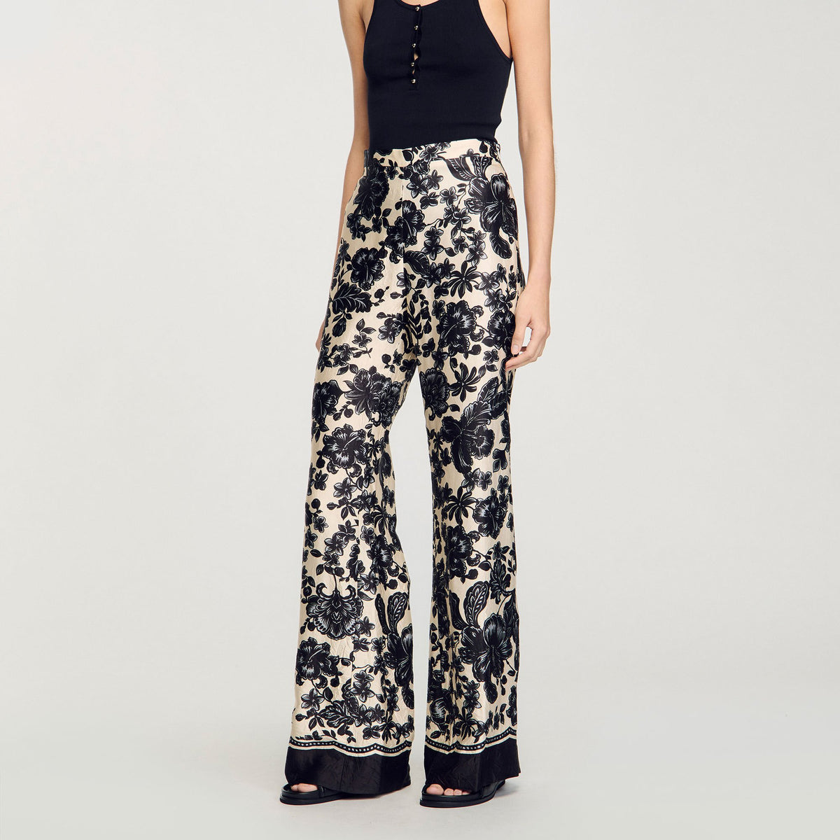 Sandro Floral pants Ecru / Black