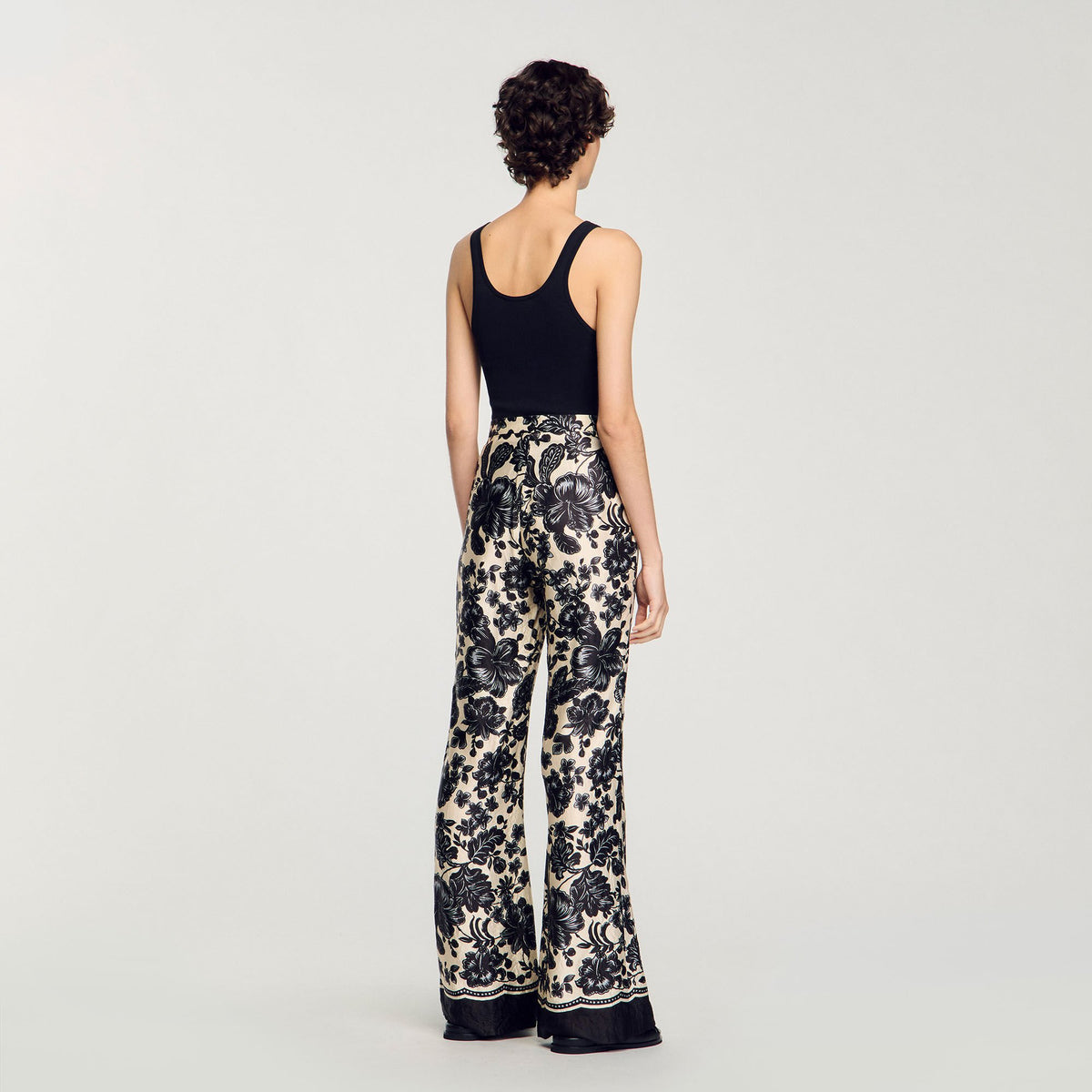Sandro Floral pants Ecru / Black