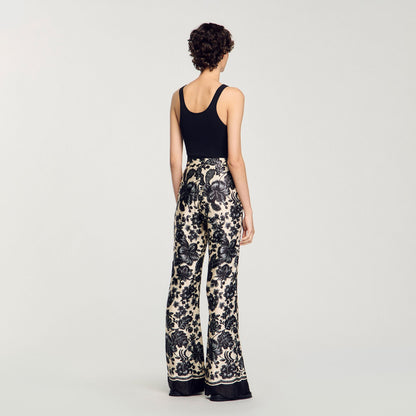 Sandro Floral pants Ecru / Black