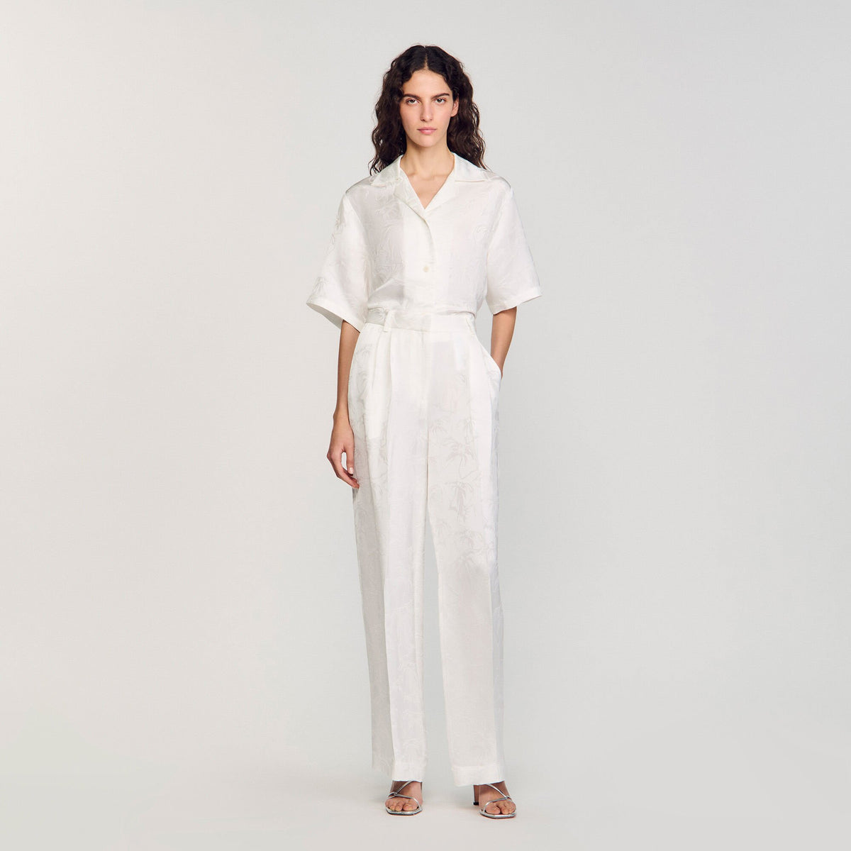 Sandro Jacquard flowers trousers White
