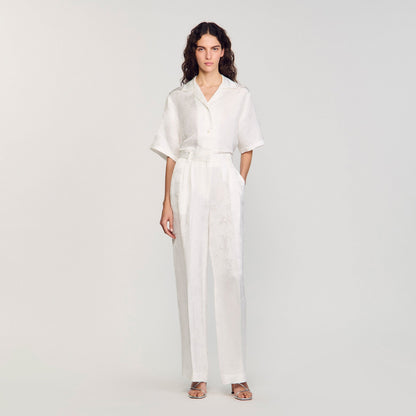 Sandro Jacquard flowers trousers White