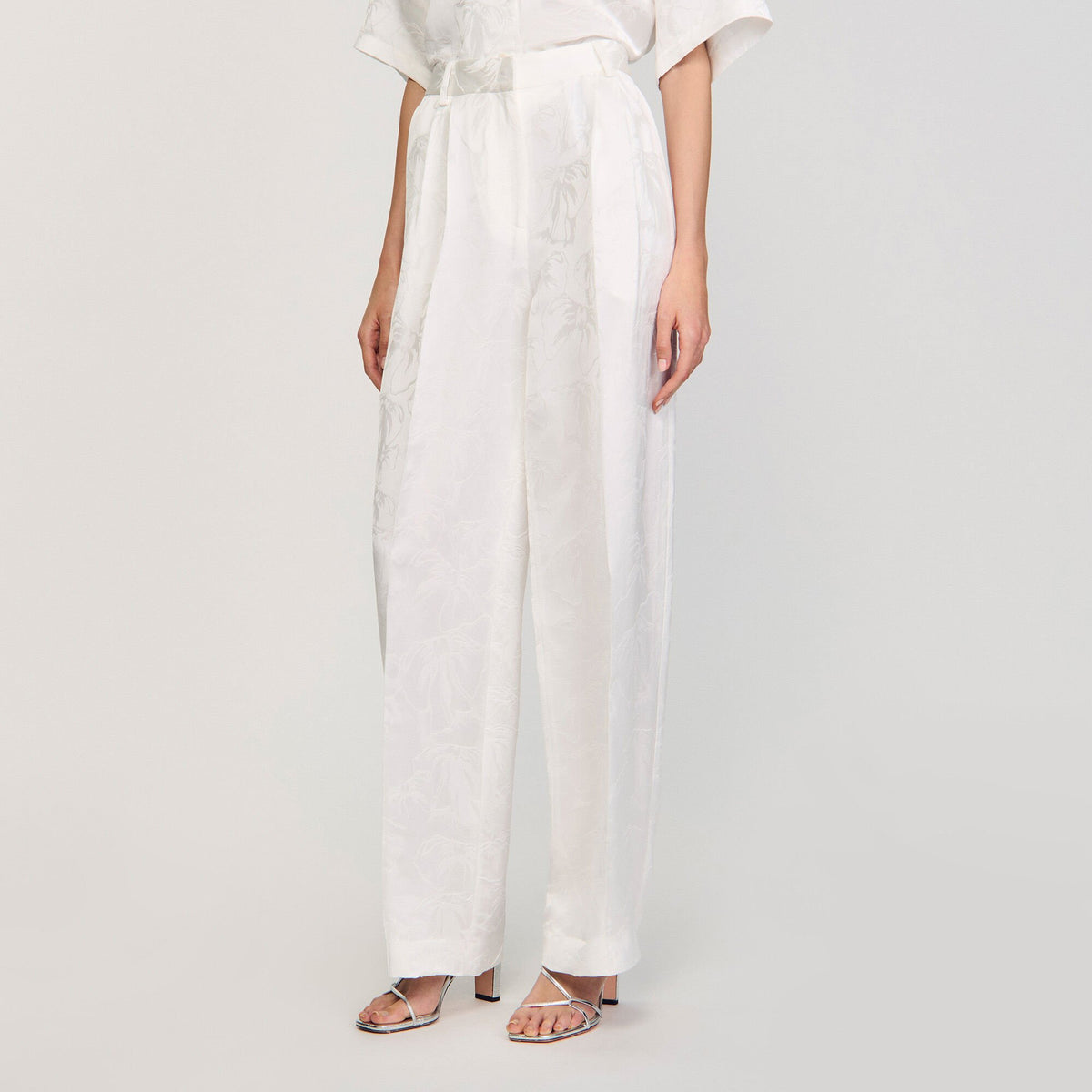 Sandro Jacquard flowers trousers White