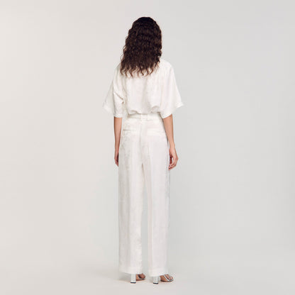 Sandro Jacquard flowers trousers White