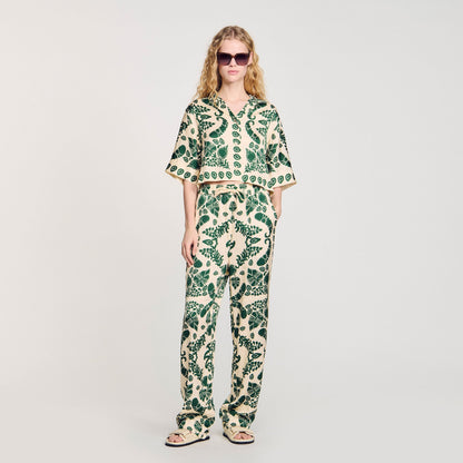 Sandro Floral pants Ecru / Green