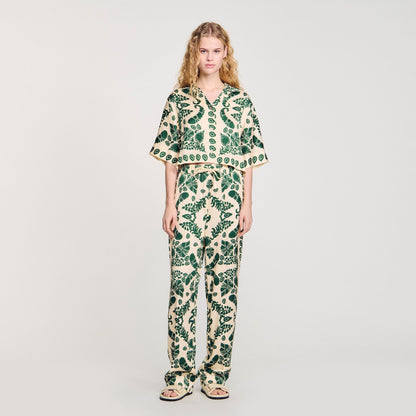 Sandro Floral pants Ecru / Green
