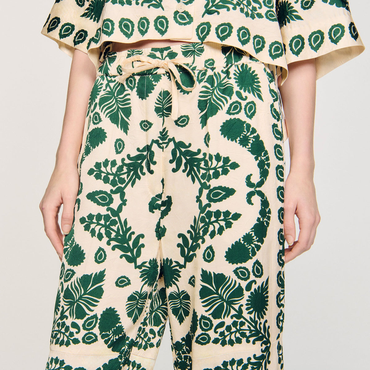 Sandro Floral pants Ecru / Green