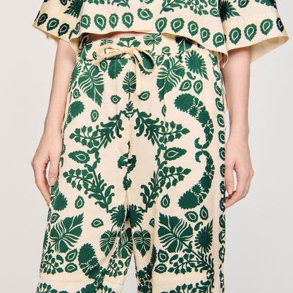 Sandro Floral pants Ecru / Green