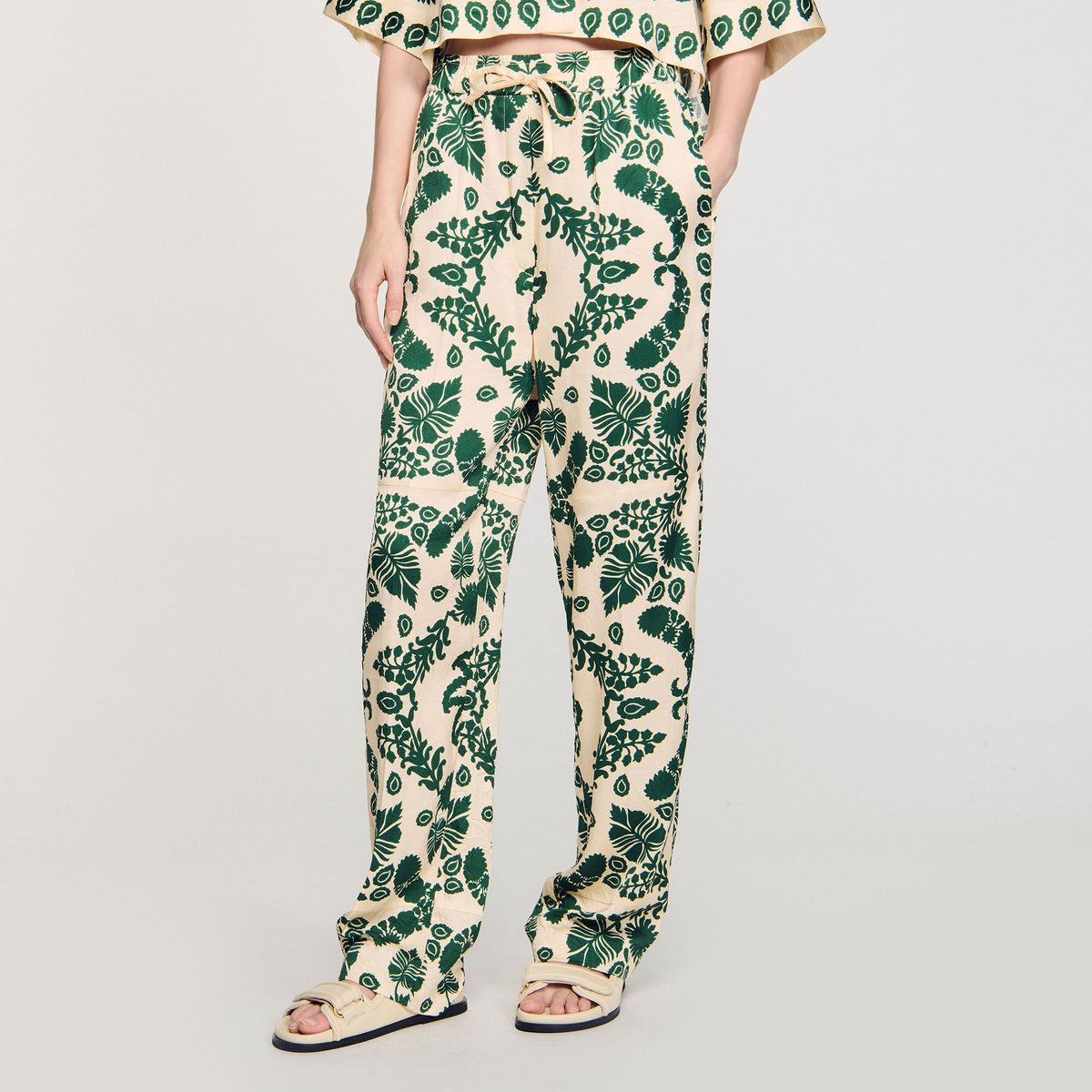 Sandro Floral pants Ecru / Green