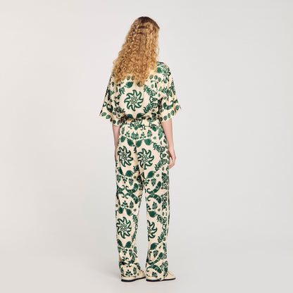 Sandro Floral pants Ecru / Green