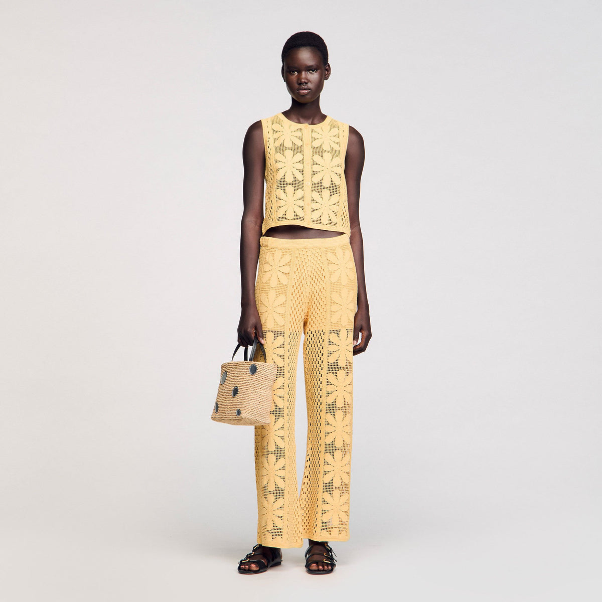 Sandro Crochet straight-leg trousers Yellow