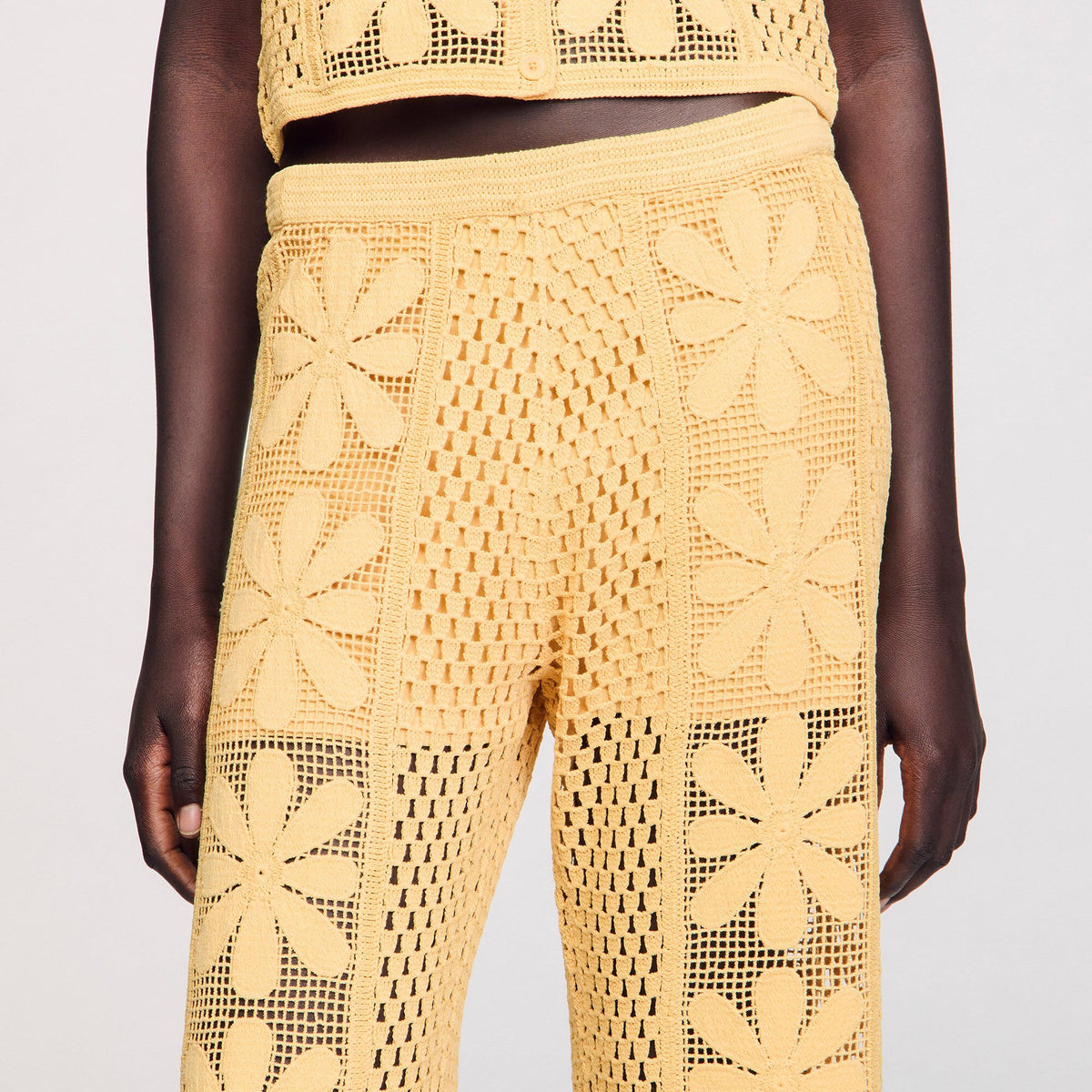 Sandro Crochet straight-leg trousers Yellow