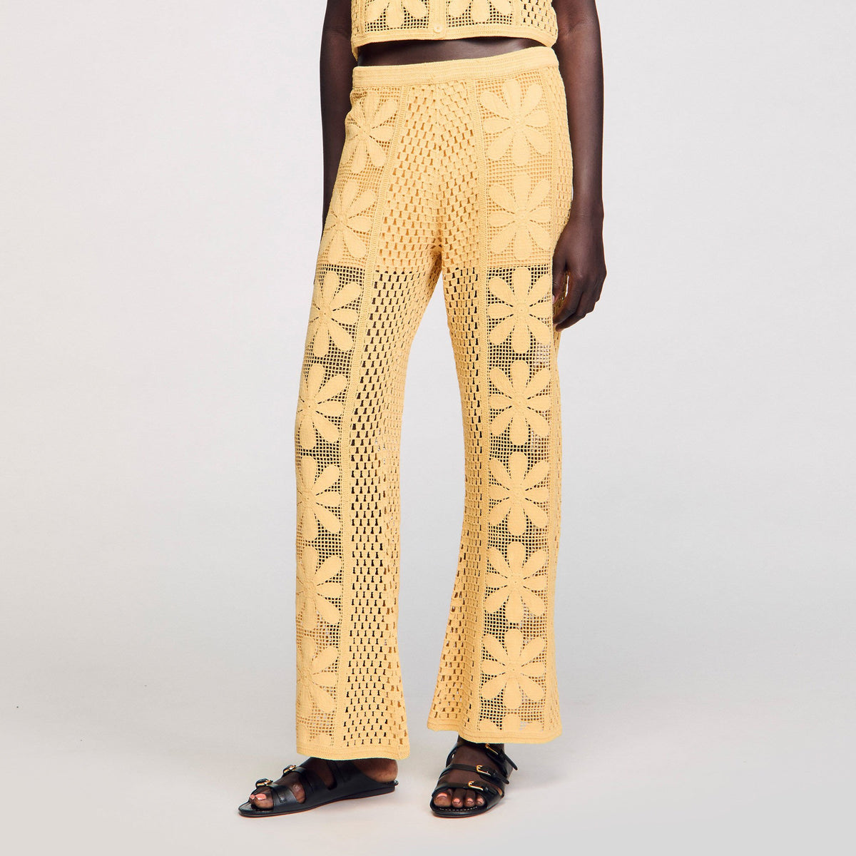 Sandro Crochet straight-leg trousers Yellow