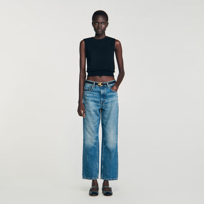 Sandro Ruffled cropped sweater Black