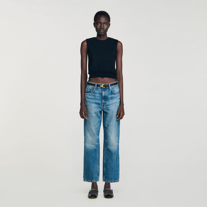Sandro Ruffled cropped sweater Black