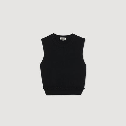 Sandro Ruffled cropped sweater Black